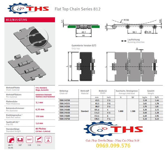 xích Inox 812 chạy thẳng